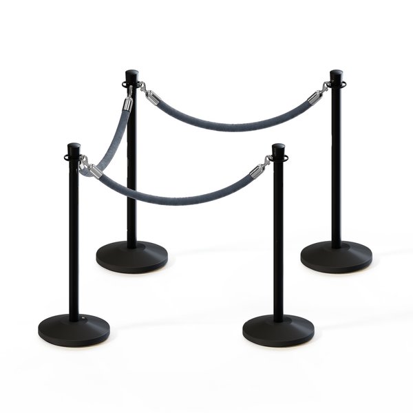 Montour Line Stanchion Post and Rope Kit Black, 4 Crown Top 3 Gray Rope C-Kit-4-BK-CN-3-PVR-GY-PS